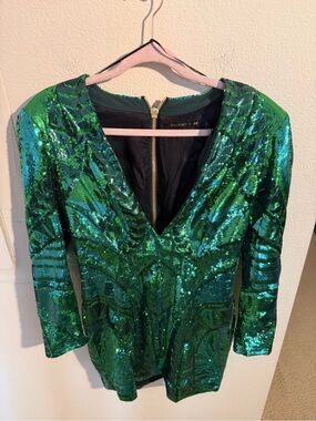 Balmain x H&M Green Sequin Embellished Bodycon Mini Dress Size 10